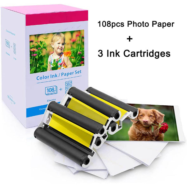 360SPB Compatible Canon Selphy CP1300 / CP1500 Ink and Paper KP-108IN KP108 with 3 Color Ink Cartridges