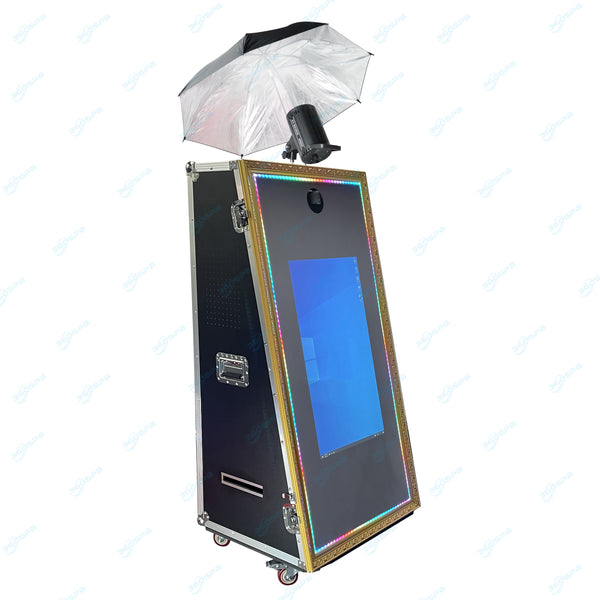 M8A 55" Road Case Mirror Photo Booth with Fill Light and Reflective Umbrella | 360SPB<font face="Segoe UI">®</font>