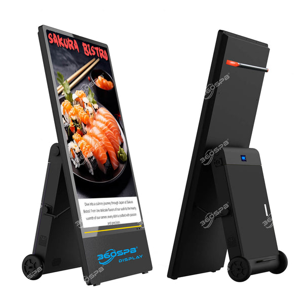 OPO55 Portable Outdoor Digital Signage 55" LCD Screen, Removable Battery(10-15H) And Wheels, IP65 Waterproof | 360SPB